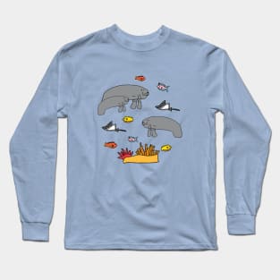 Manatee with colorful fish Long Sleeve T-Shirt